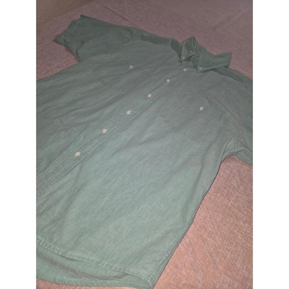 Eddie Bauer Mens XL Short Sleeve Button Down Shirt Green Cotton - Picture 3 of 11